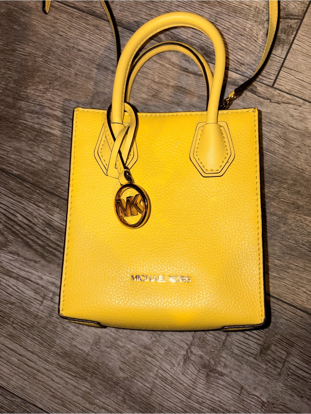 Michael Kors Bright Yellow Mini Leather Tote with Gold Charm